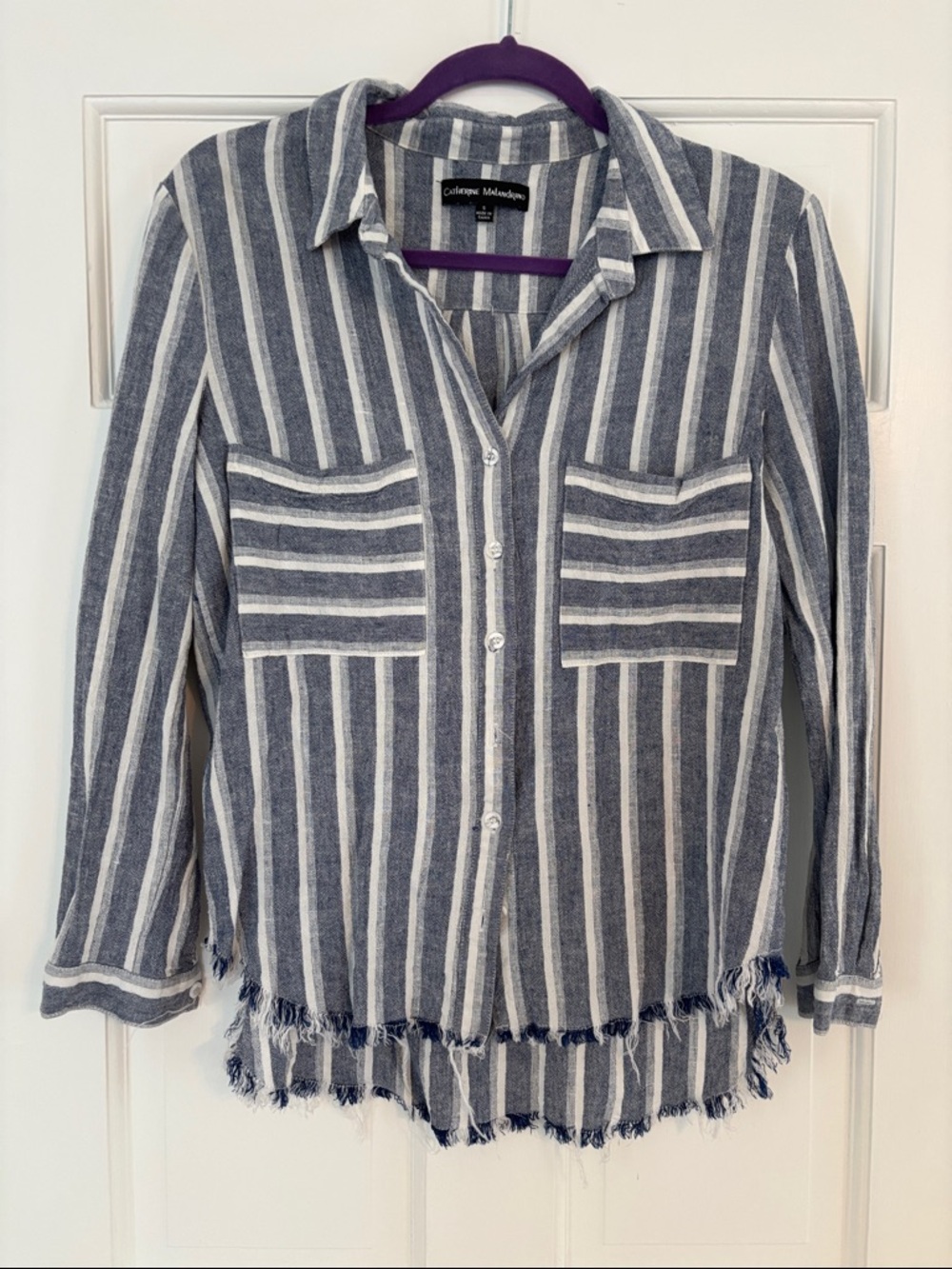 Beach, comfort, casual Catherine Malandrino Blue & White Striped Shirt